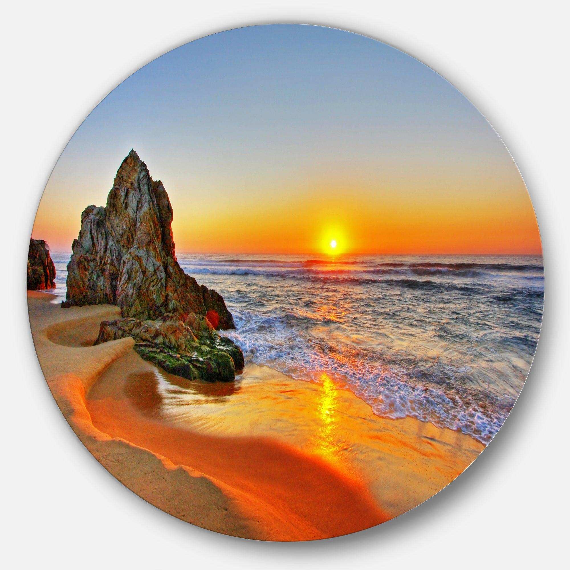 Beautiful Sunrise by Beach in Tathra - Sea & Shore Round Metal Wall Art