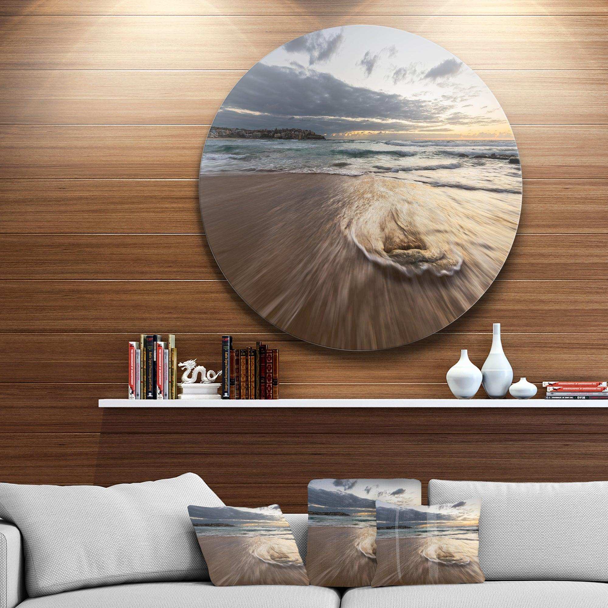Morning with Playful Surf and Pleasant Sky - Sea & Shore Metal Circle Wall Art
