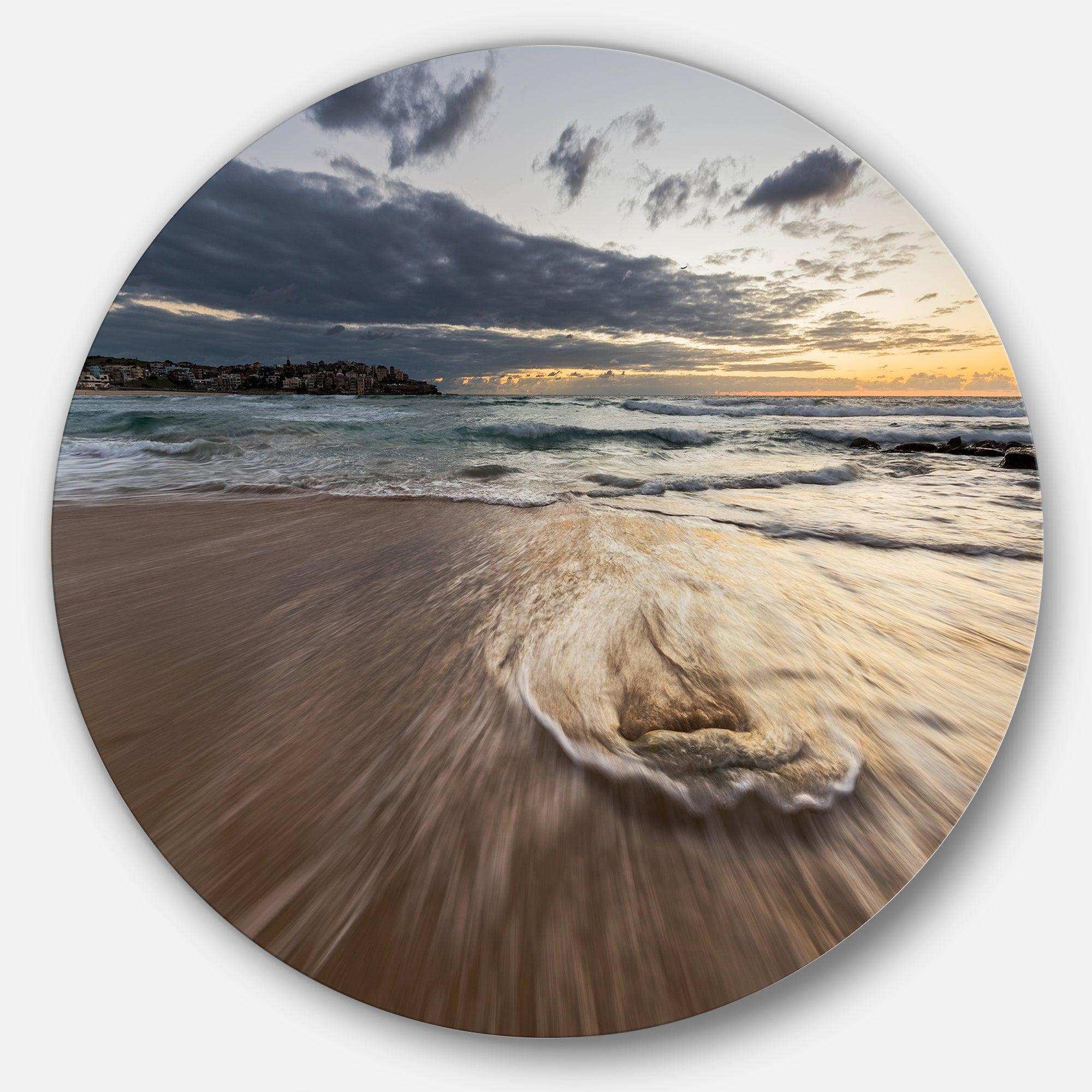 Morning with Playful Surf and Pleasant Sky - Sea & Shore Metal Circle Wall Art