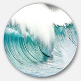 Massive Blue Waves Breaking Beach - Sea & Shore Oversized Circle Metal Wall Art