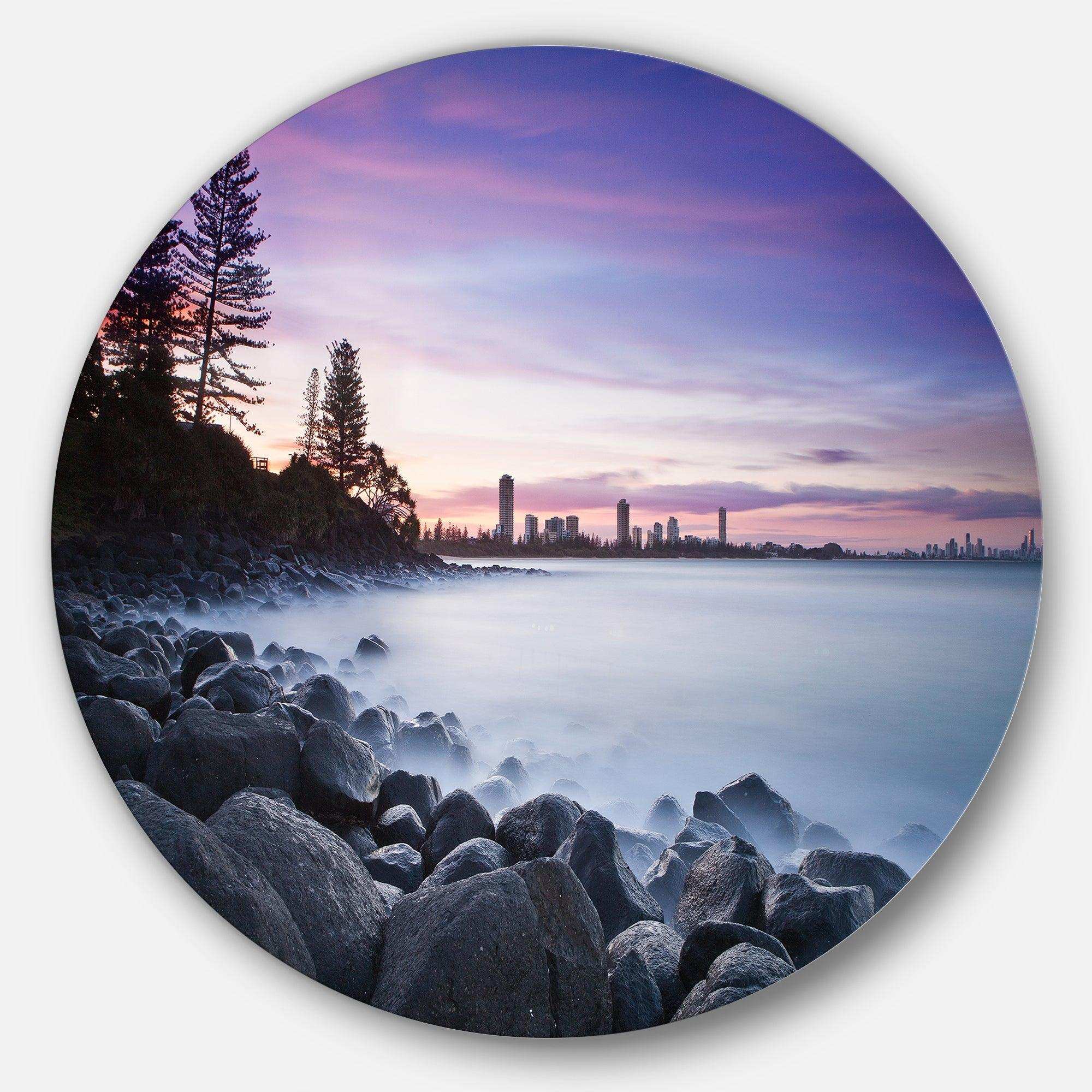 Rocky Burleigh Point in Blue - Sea & Shore Metal Circle Wall Art