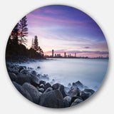 Rocky Burleigh Point in Blue - Sea & Shore Metal Circle Wall Art
