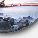 Rocky Burleigh Point in Blue - Sea & Shore Metal Circle Wall Art