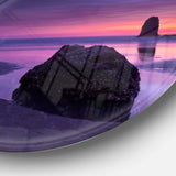 Purple Haystack Rock - Sea & Shore Round Metal Wall Art