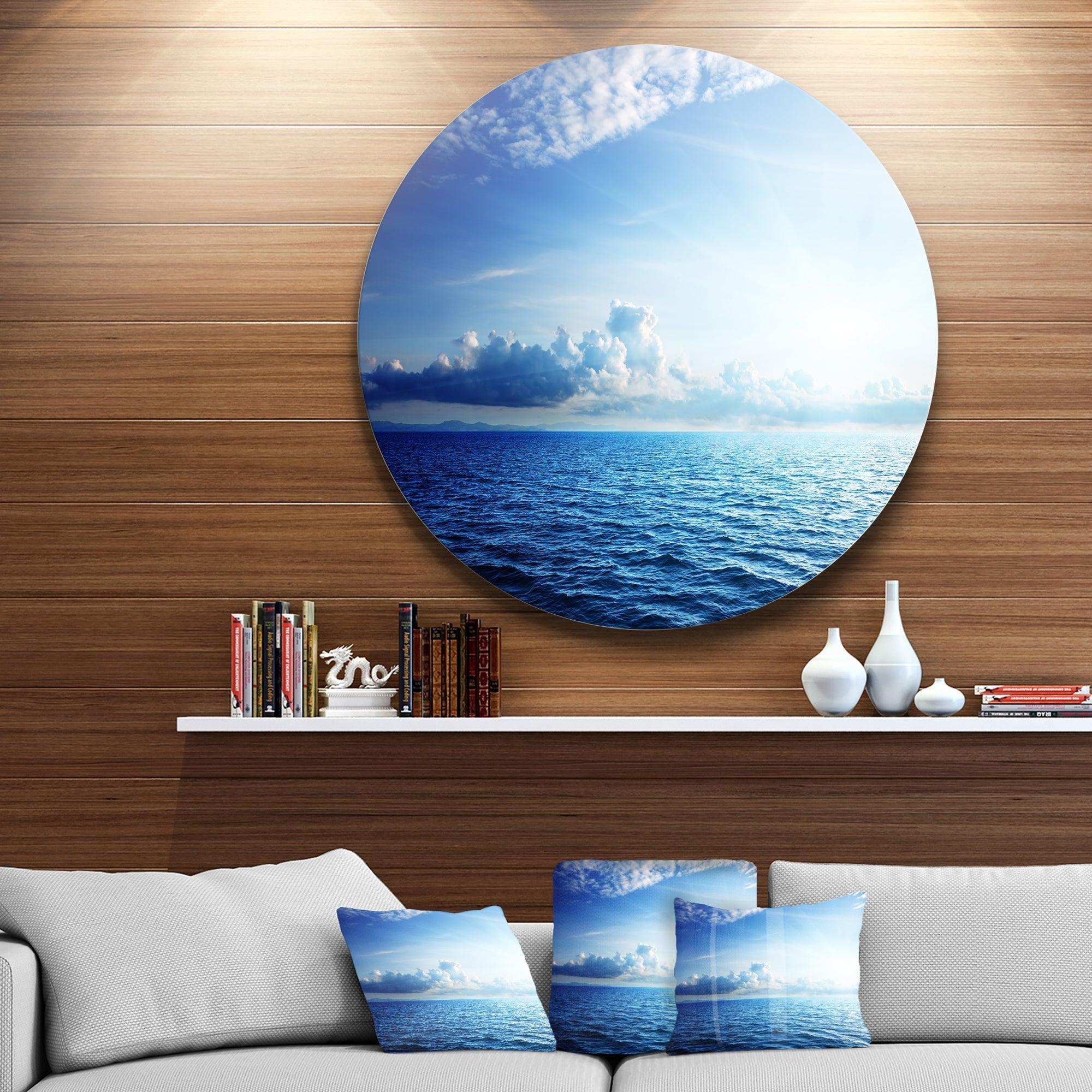 Blue Caribbean Sea and Perfect Blue Sky - Sea & Shore Metal Circle Wall Art