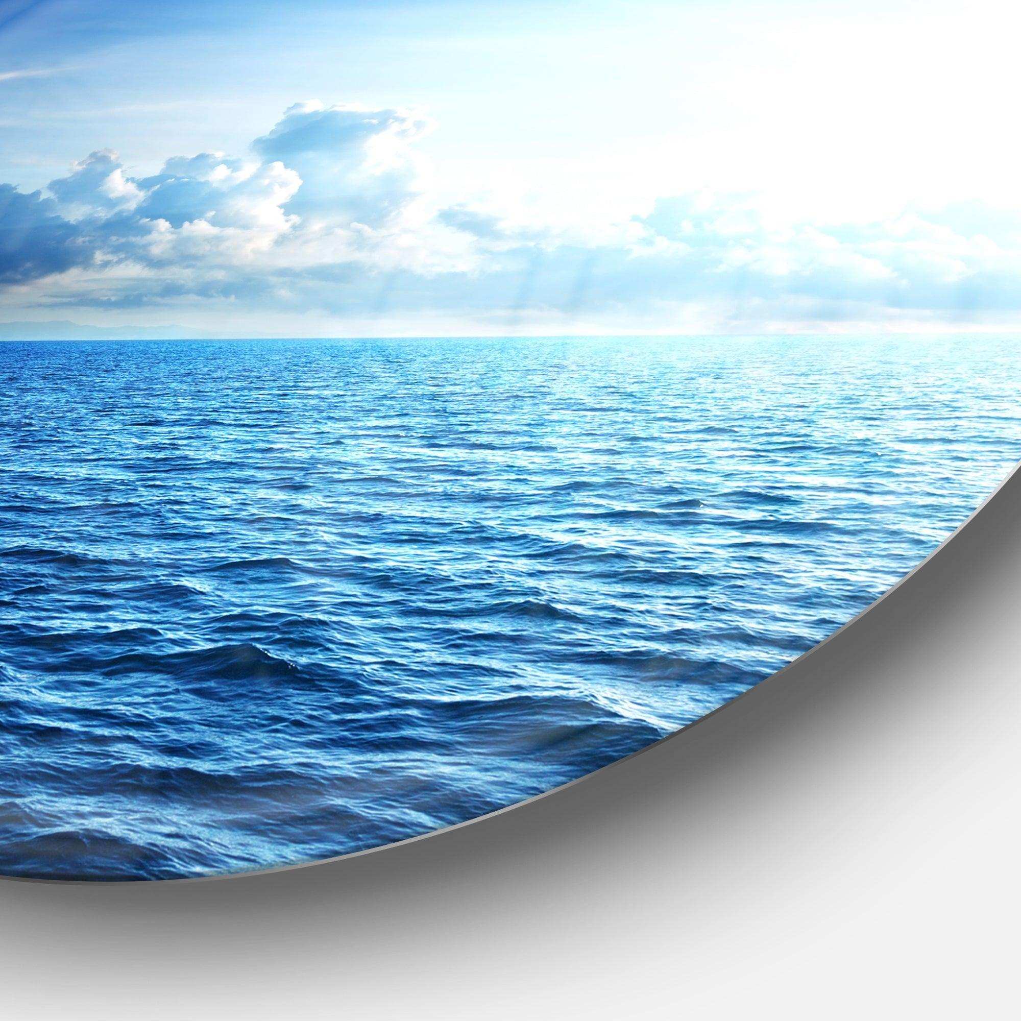 Blue Caribbean Sea and Perfect Blue Sky - Sea & Shore Metal Circle Wall Art