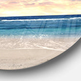 Clear Blue Sky and Ocean at Sunset - Sea & Shore Round Metal Wall Art