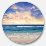 Clear Blue Sky and Ocean at Sunset - Sea & Shore Round Metal Wall Art