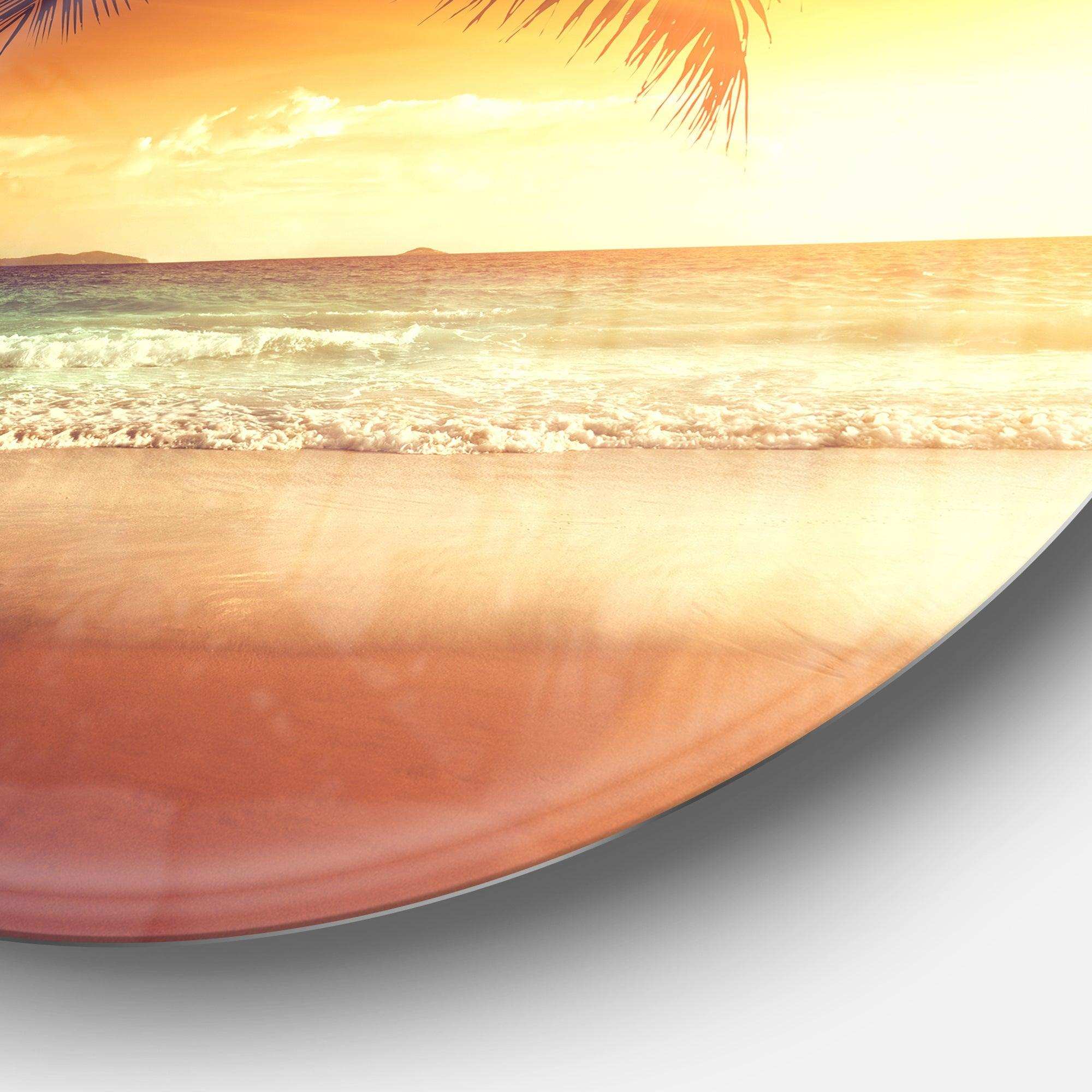 Palm Leaves on Caribbean Seashore - Sea & Shore Metal Circle Wall Art