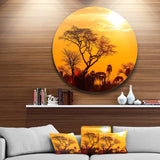 Orange Glow of African Sunset - Landscape Circle Metal Wall Decor