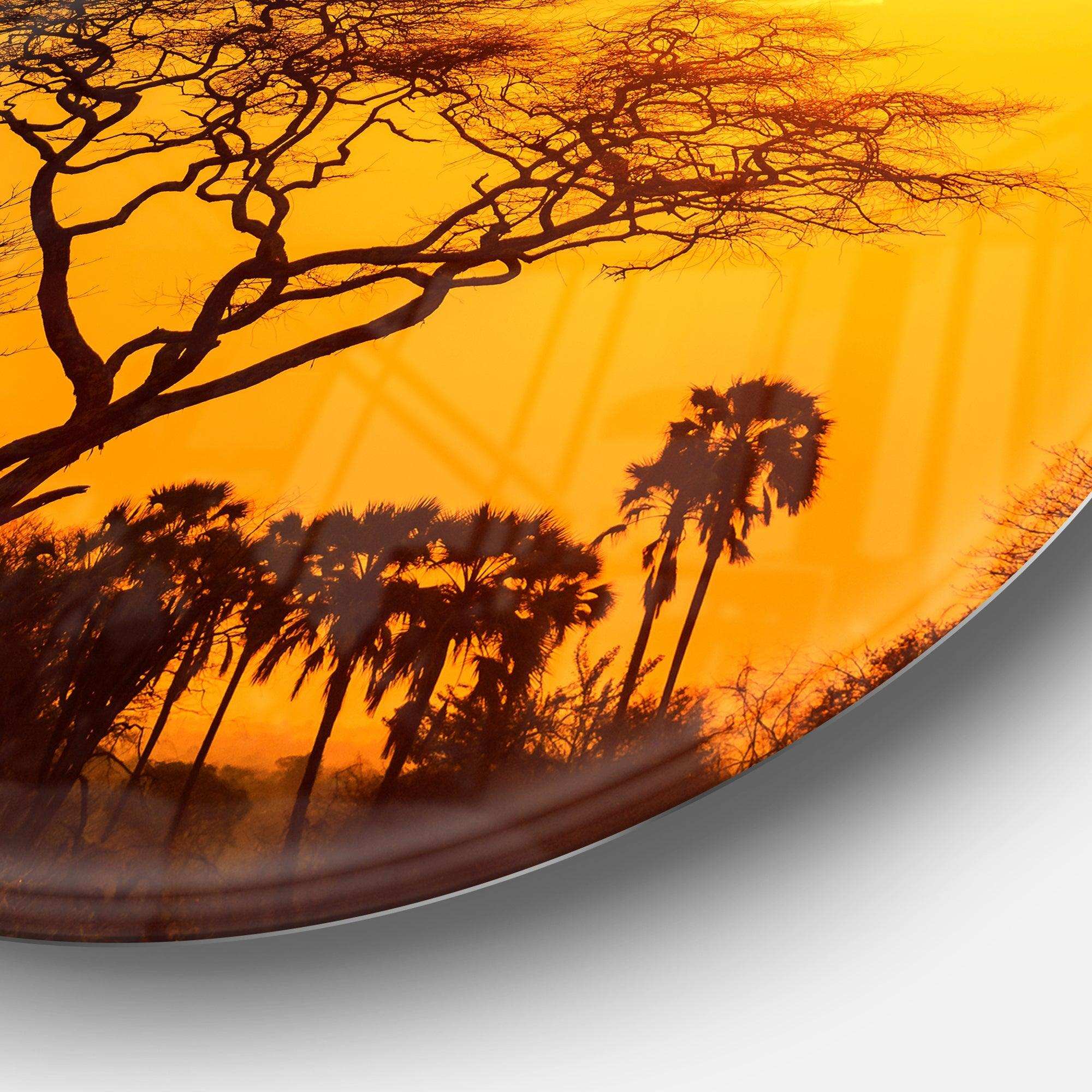 Orange Glow of African Sunset - Landscape Circle Metal Wall Decor