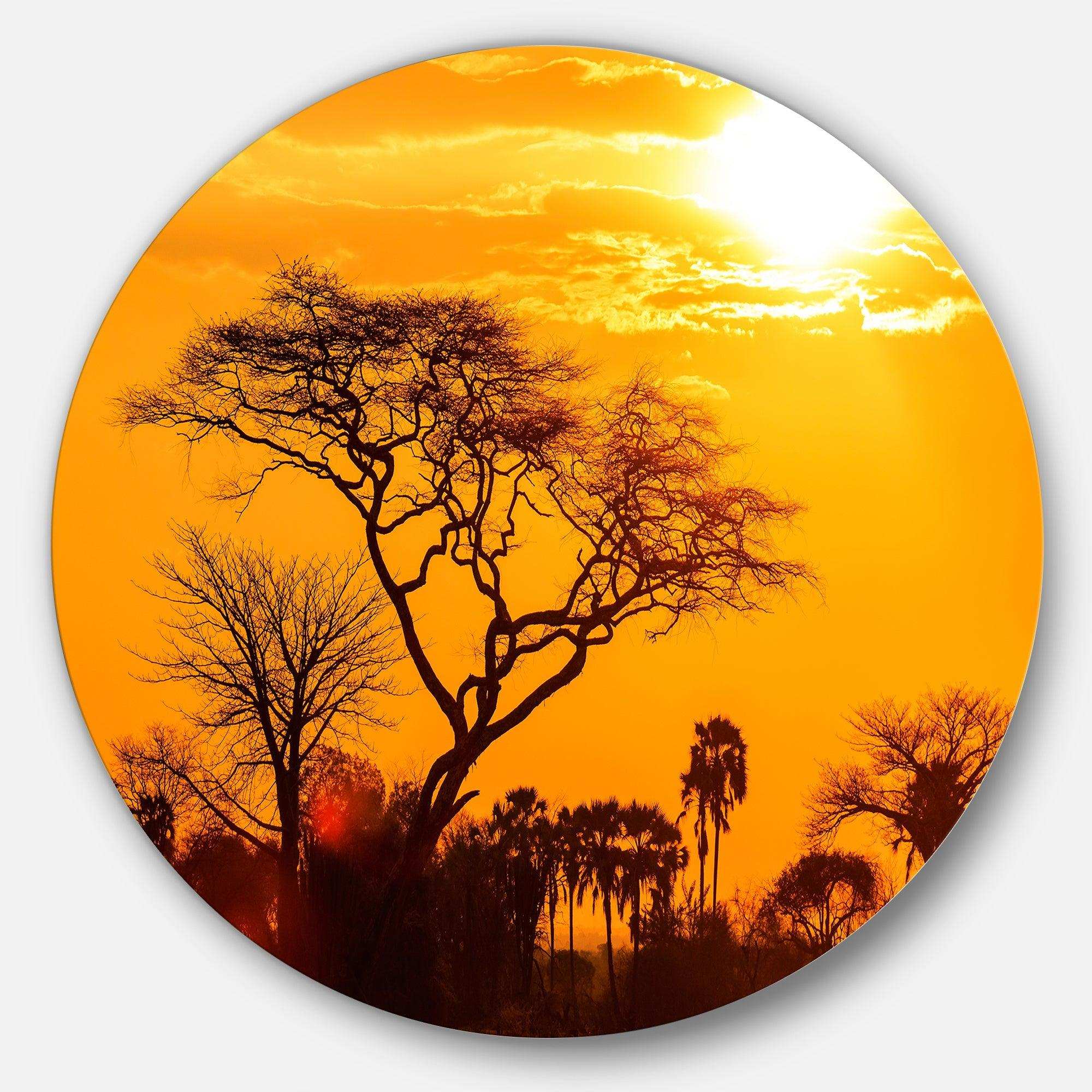 Orange Glow of African Sunset - Landscape Circle Metal Wall Decor