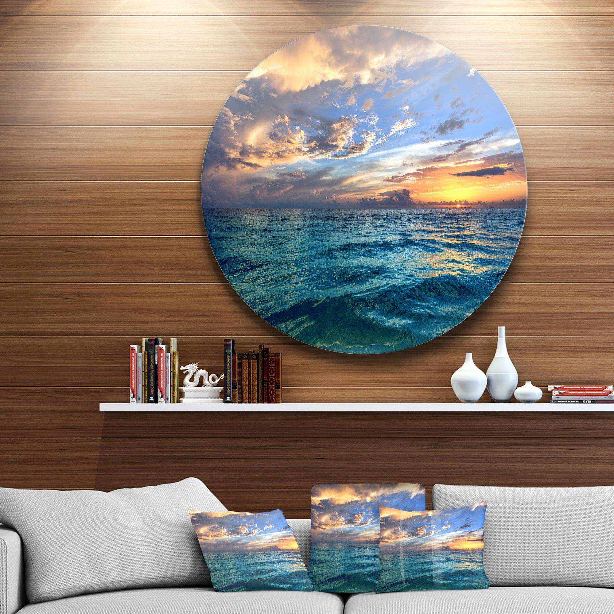 Exotic Tropical Beach at Sunset - Sea & Shore Circle Metal Wall Decor