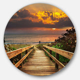 Long Wooden Stairs into the Sea - Sea & Shore Metal Circle Wall Art