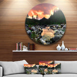 Rocky Mountain River at Sunset - Landscape Metal Circle Wall Art