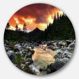 Rocky Mountain River at Sunset - Landscape Metal Circle Wall Art