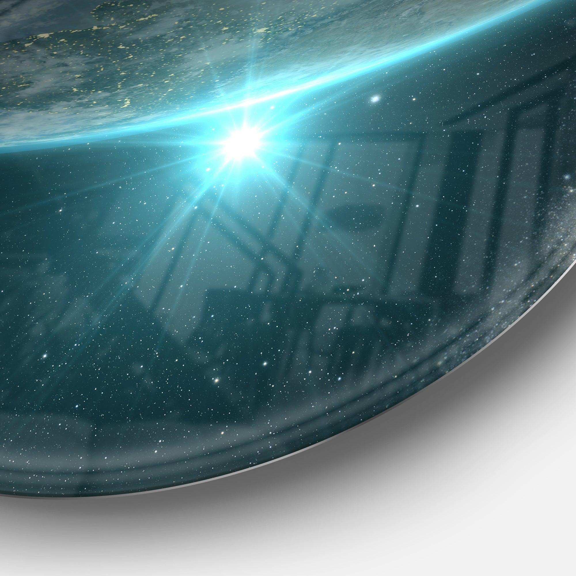 Sunrise in Earth from Space - Landscape Round Metal Wall Art