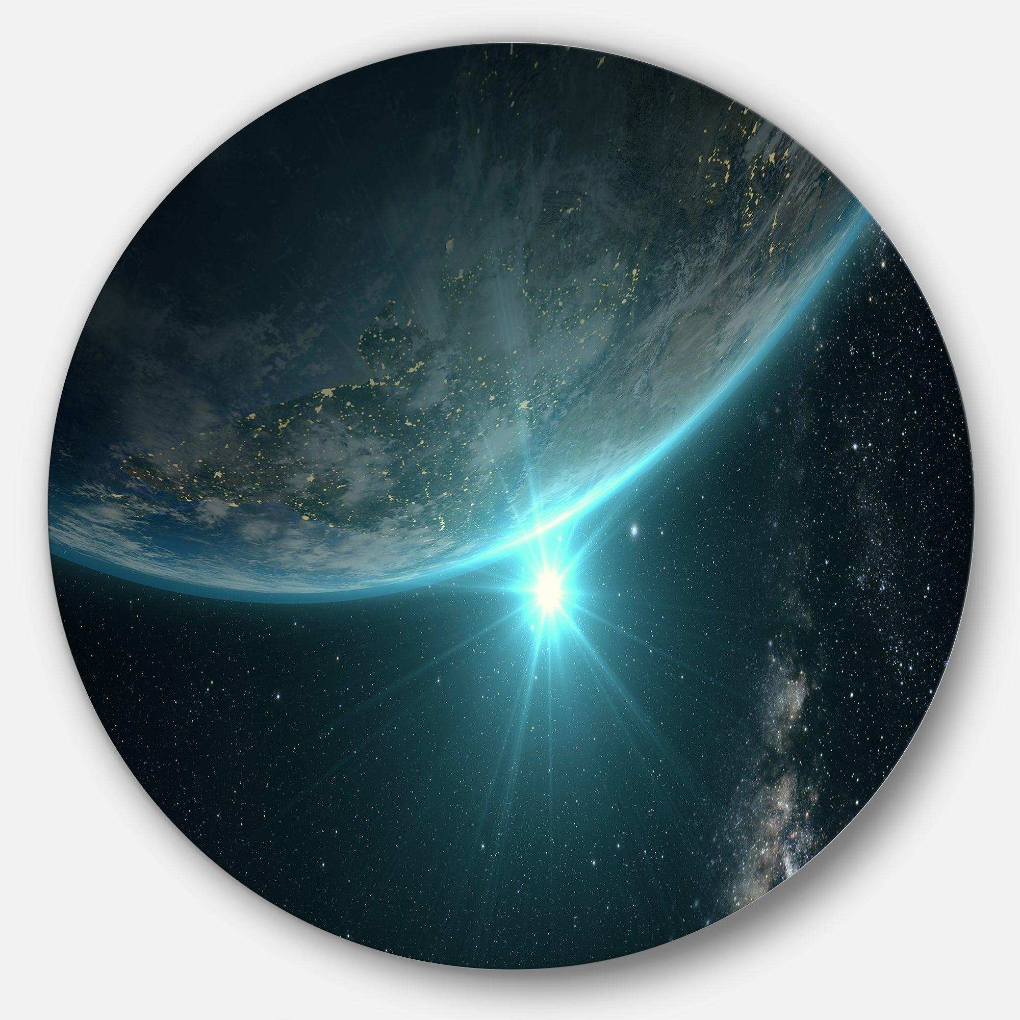 Sunrise in Earth from Space - Landscape Round Metal Wall Art