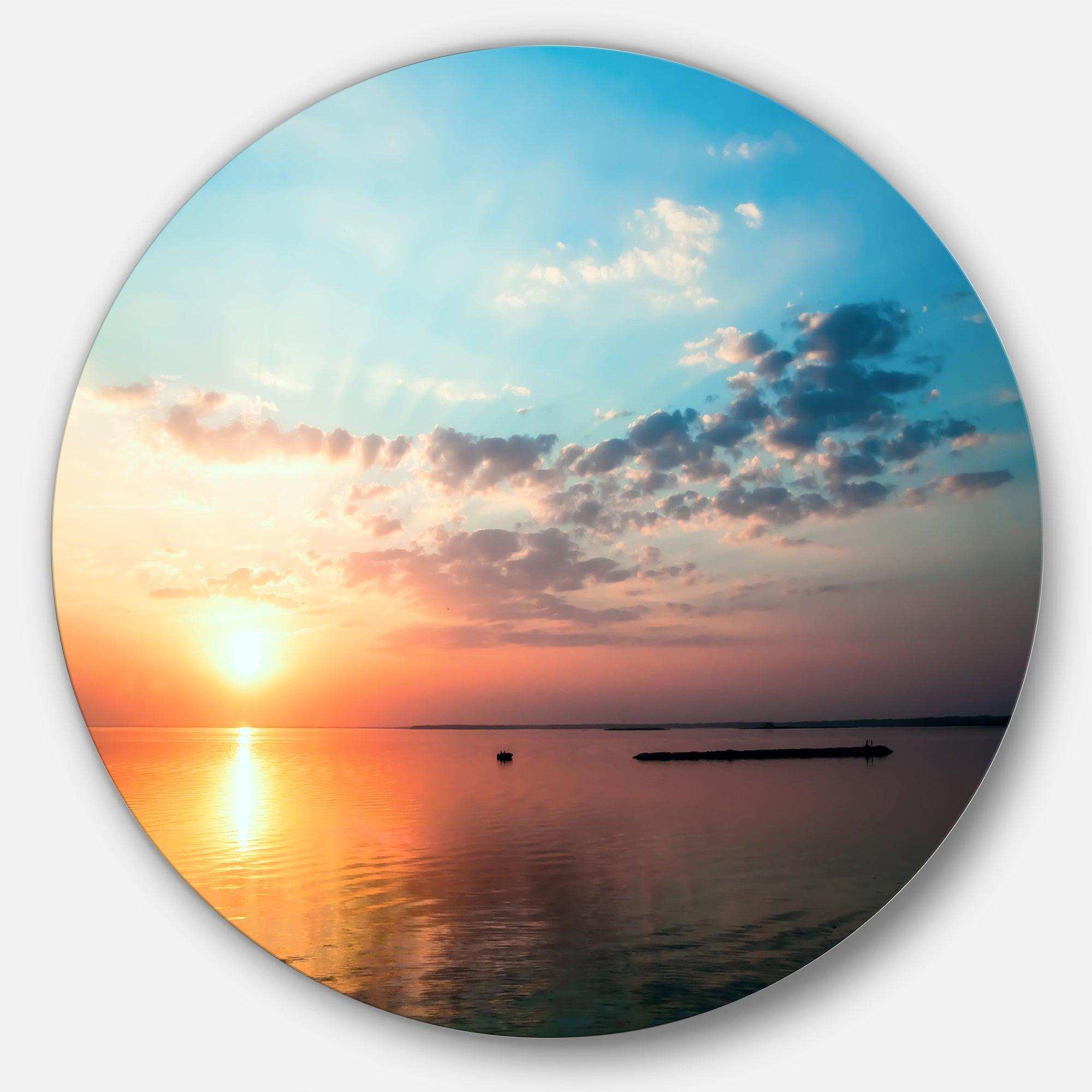 Dramatic Sunset Cloudy Sky - Sea & Shore Round Metal Wall Art