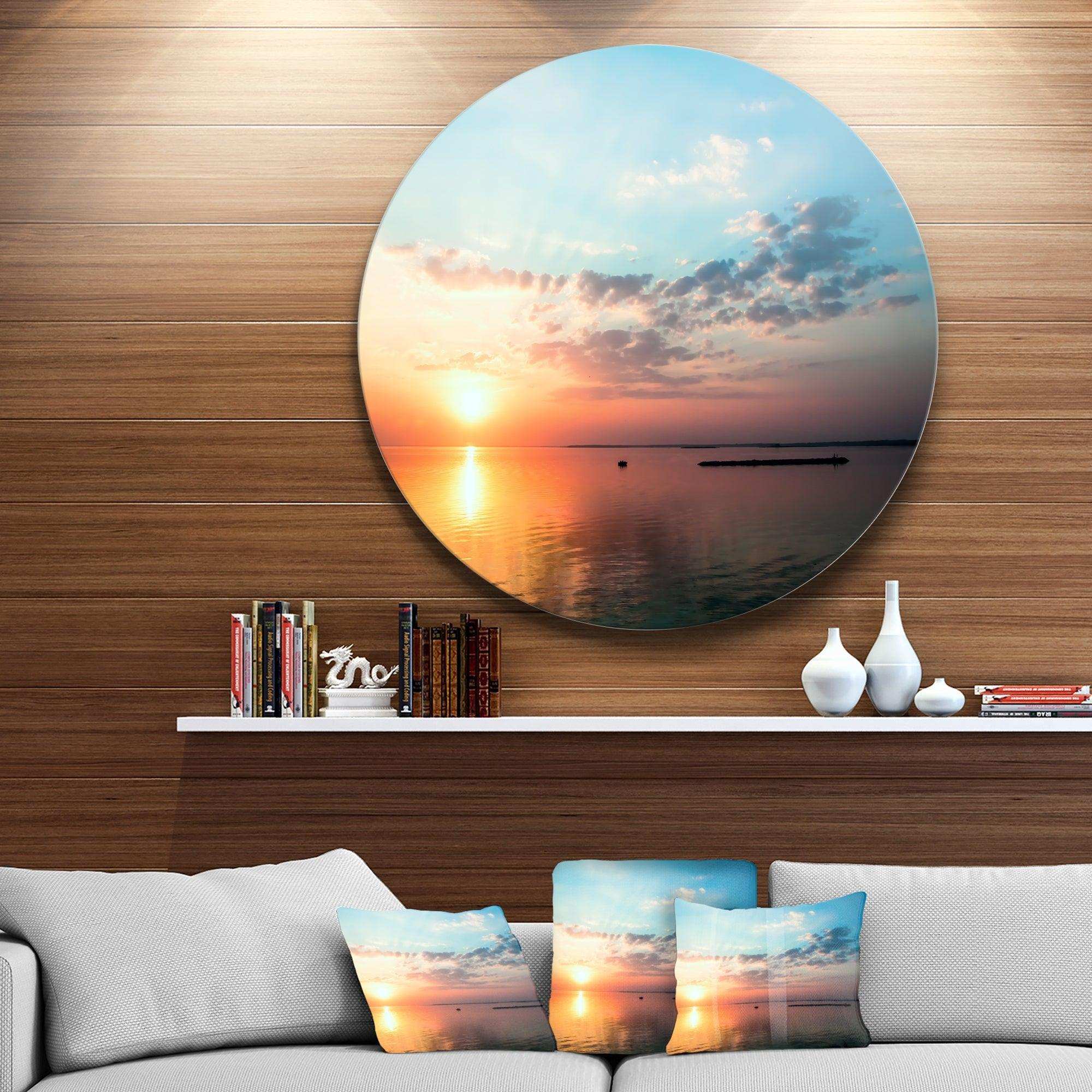 Dramatic Sunset Cloudy Sky - Sea & Shore Round Metal Wall Art