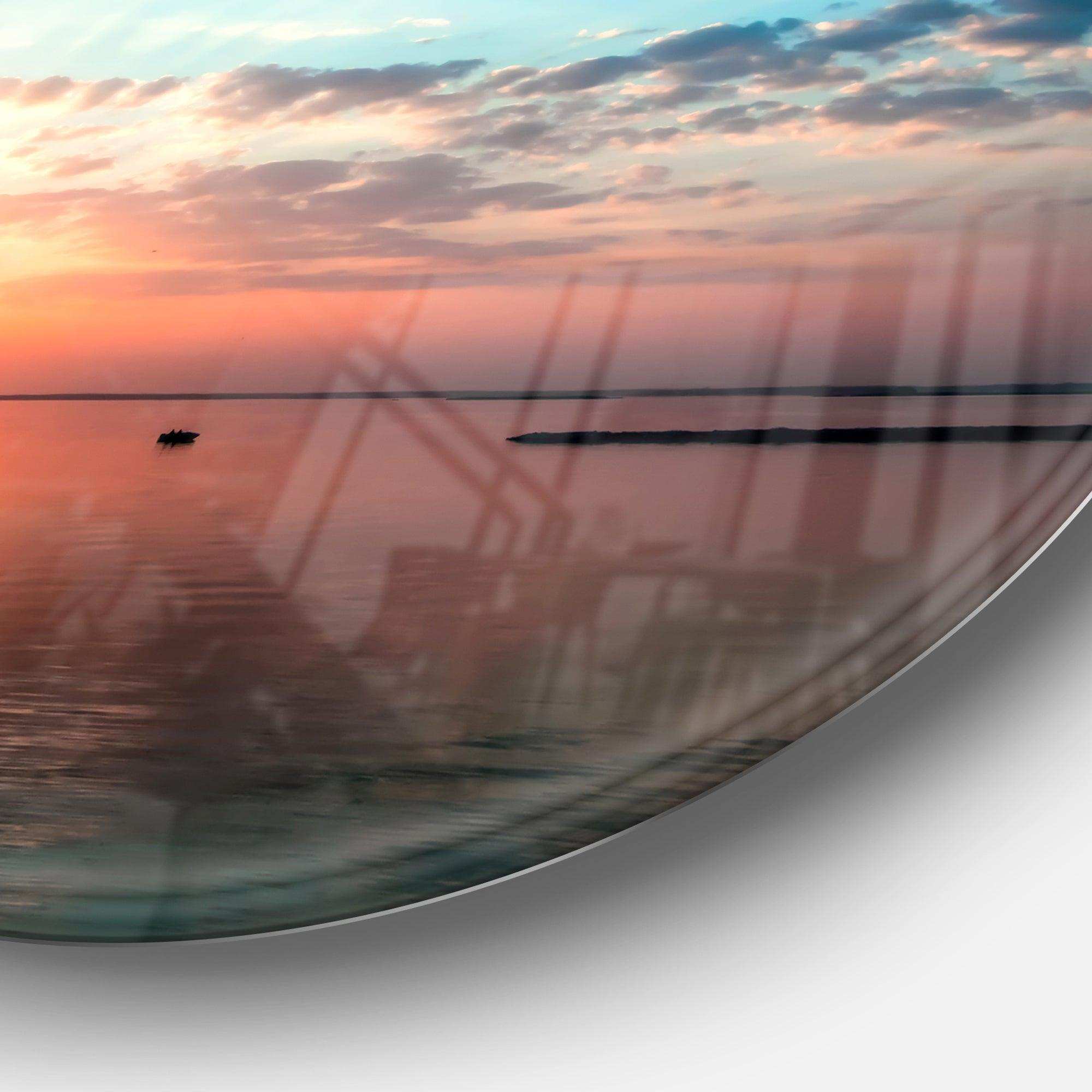 Dramatic Sunset Cloudy Sky - Sea & Shore Round Metal Wall Art