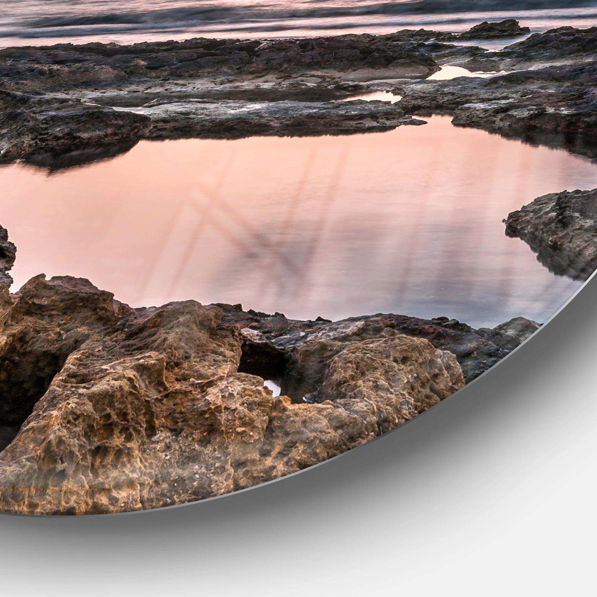 Rocky African Coastline Sunset - Sea & Shore Metal Circle Wall Art