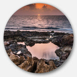 Rocky African Coastline Sunset - Sea & Shore Metal Circle Wall Art