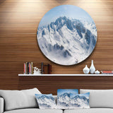 Snowy Mountains Panoramic View - Landscape Round Metal Wall Art