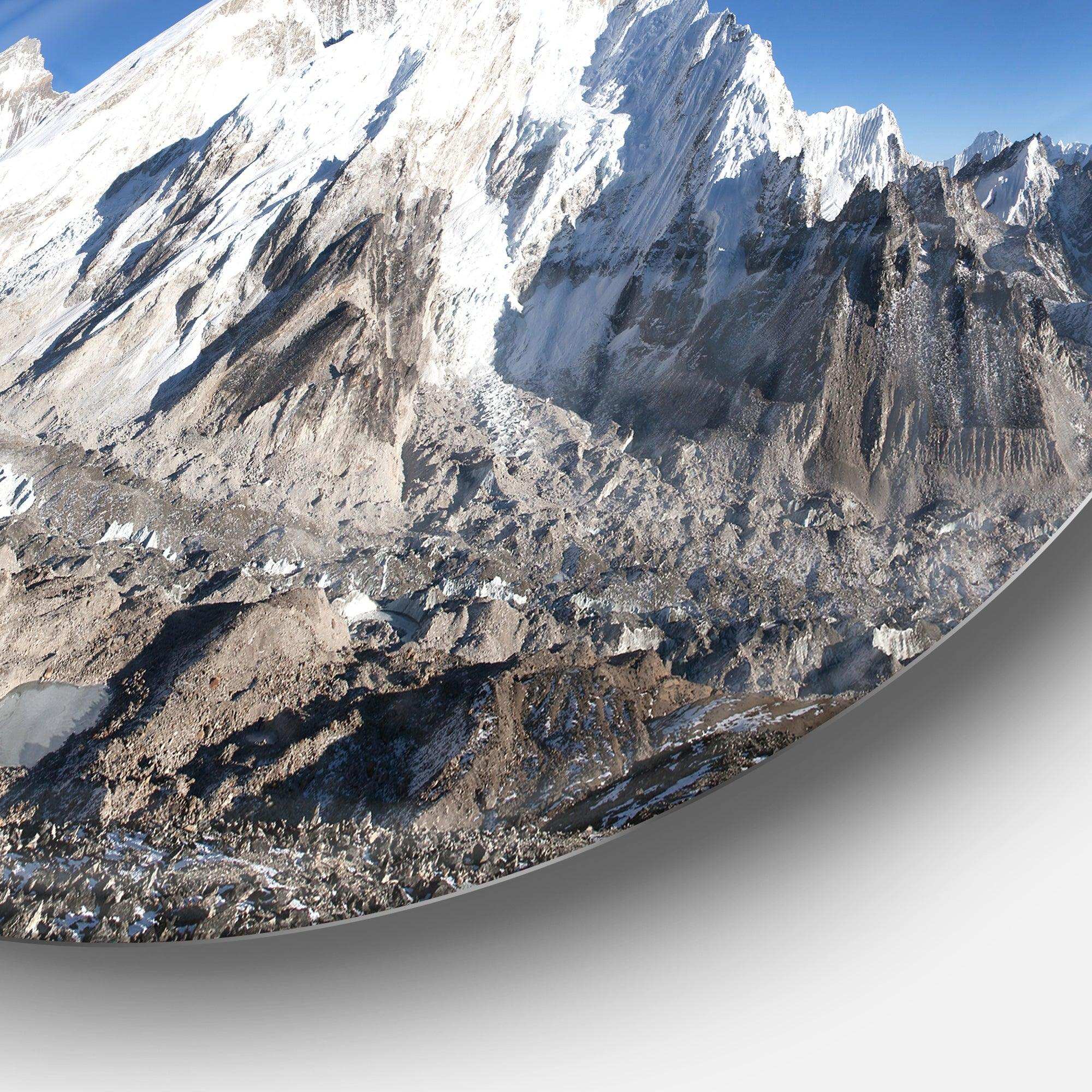 Mount Everest Glacier Panorama - Landscape Metal Circle Wall Art