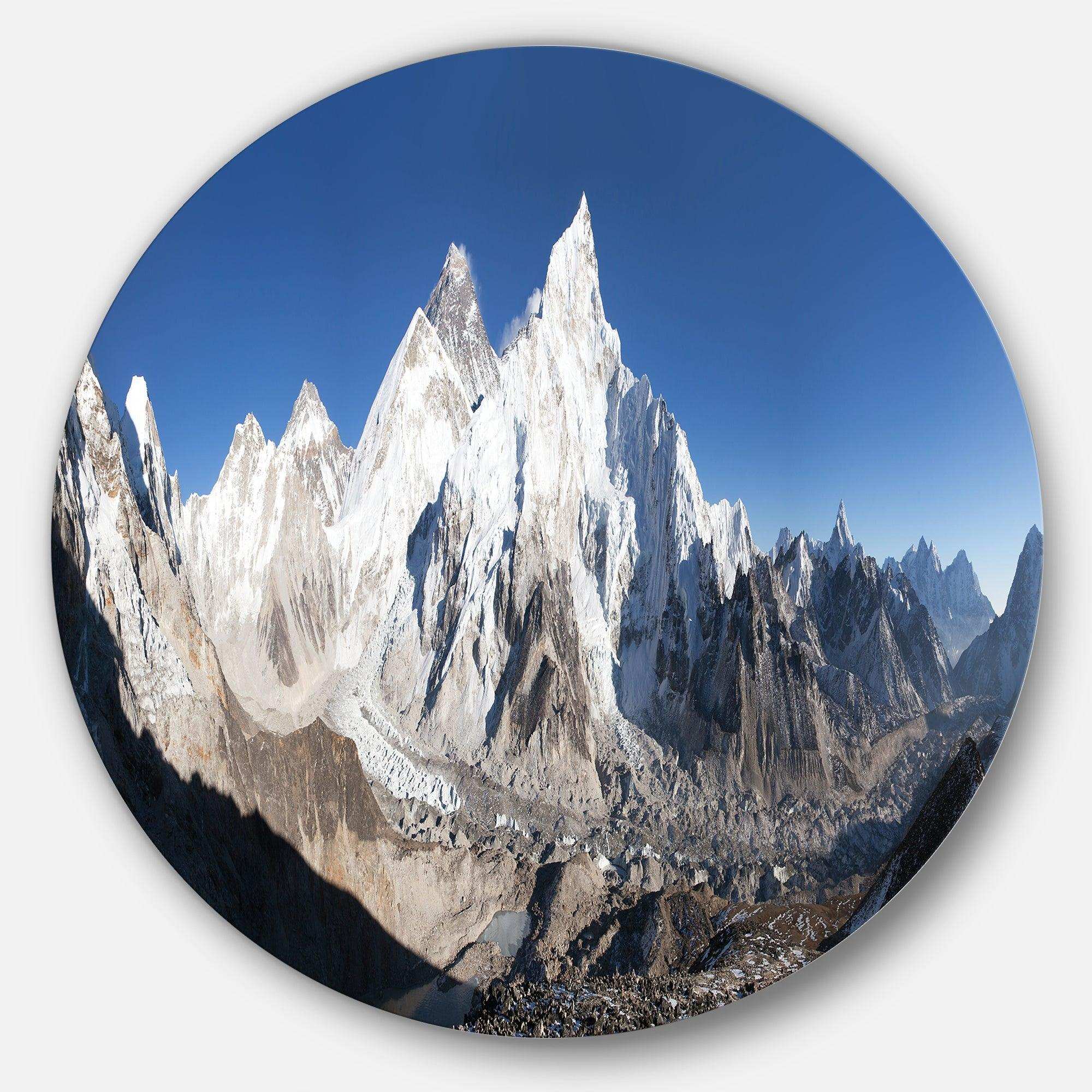 Mount Everest Glacier Panorama - Landscape Metal Circle Wall Art