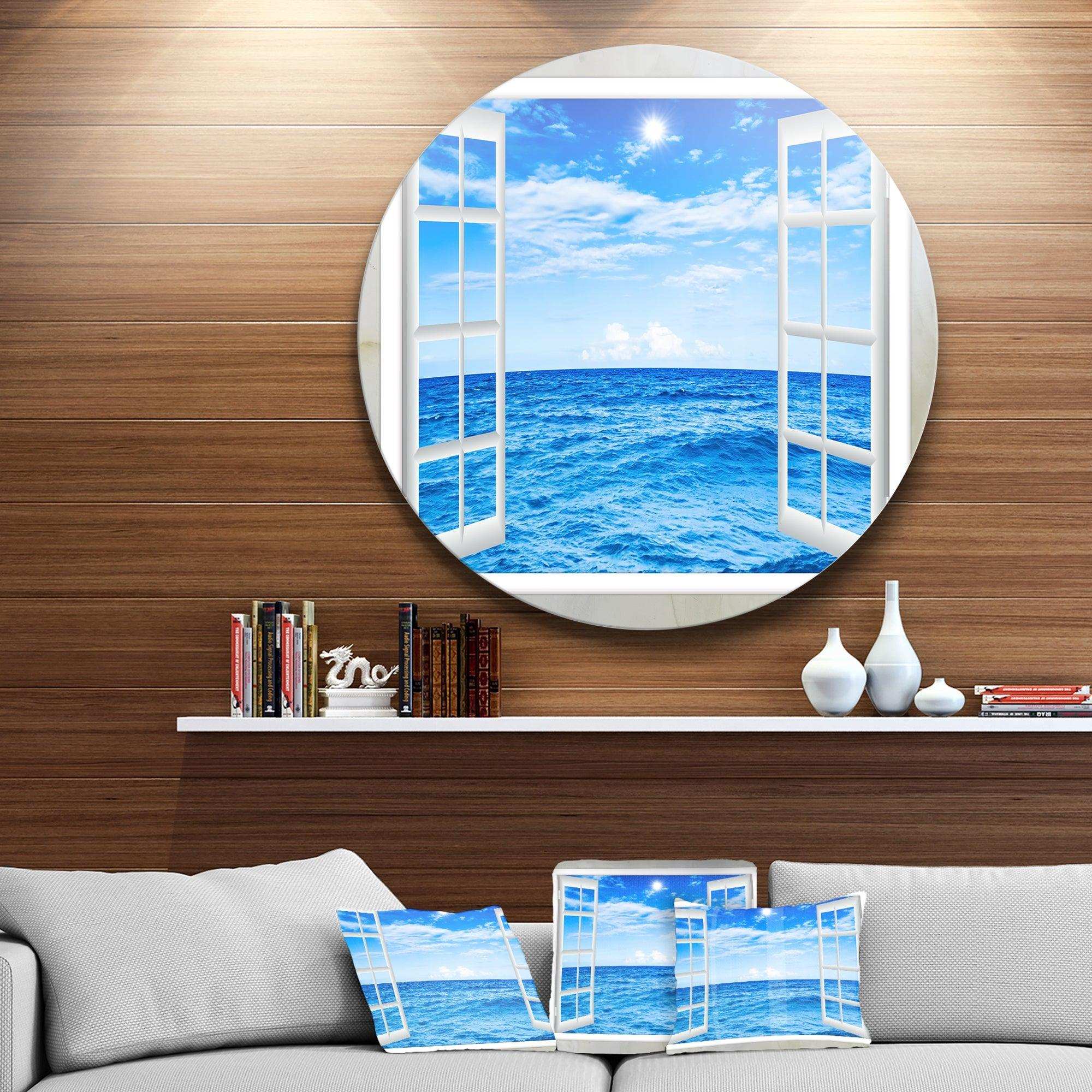 Window Open to Blue Wavy Ocean - Sea & Shore Metal Circle Wall Art