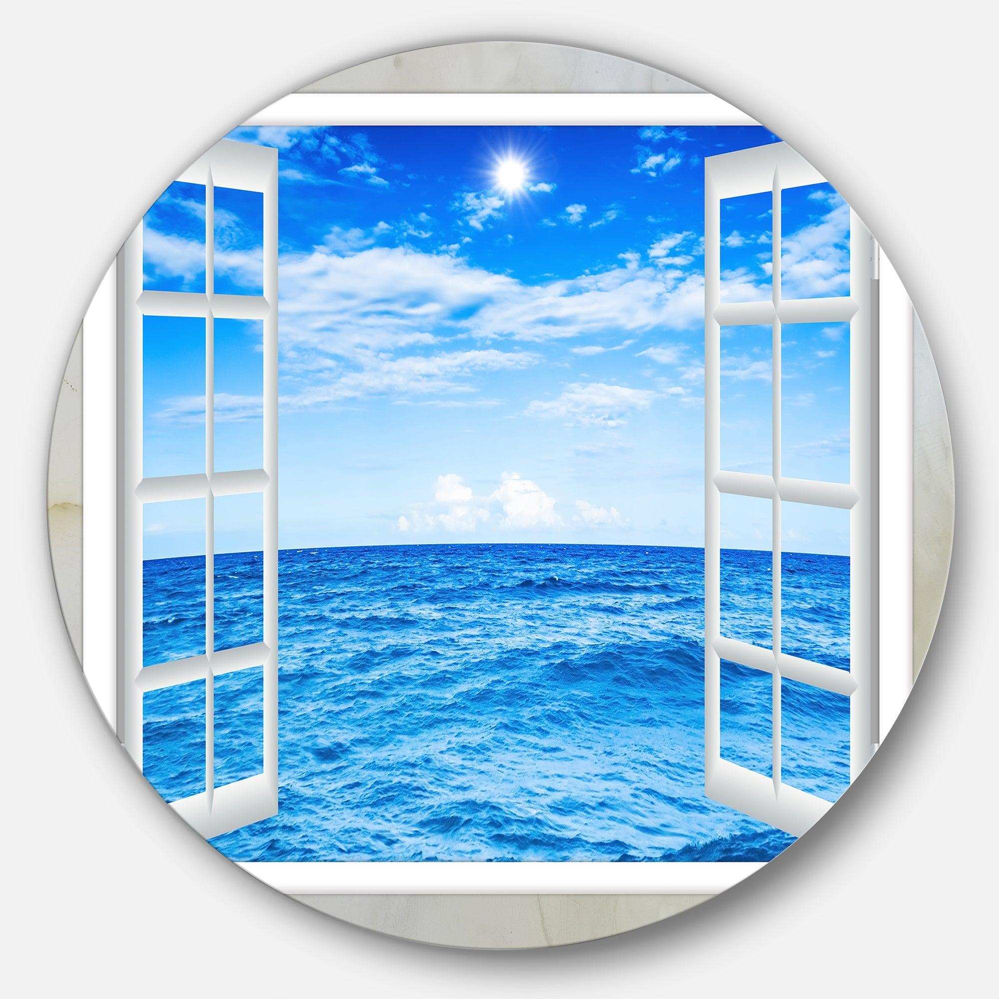 Window Open to Blue Wavy Ocean - Sea & Shore Metal Circle Wall Art