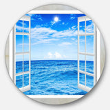 Window Open to Blue Wavy Ocean - Sea & Shore Metal Circle Wall Art