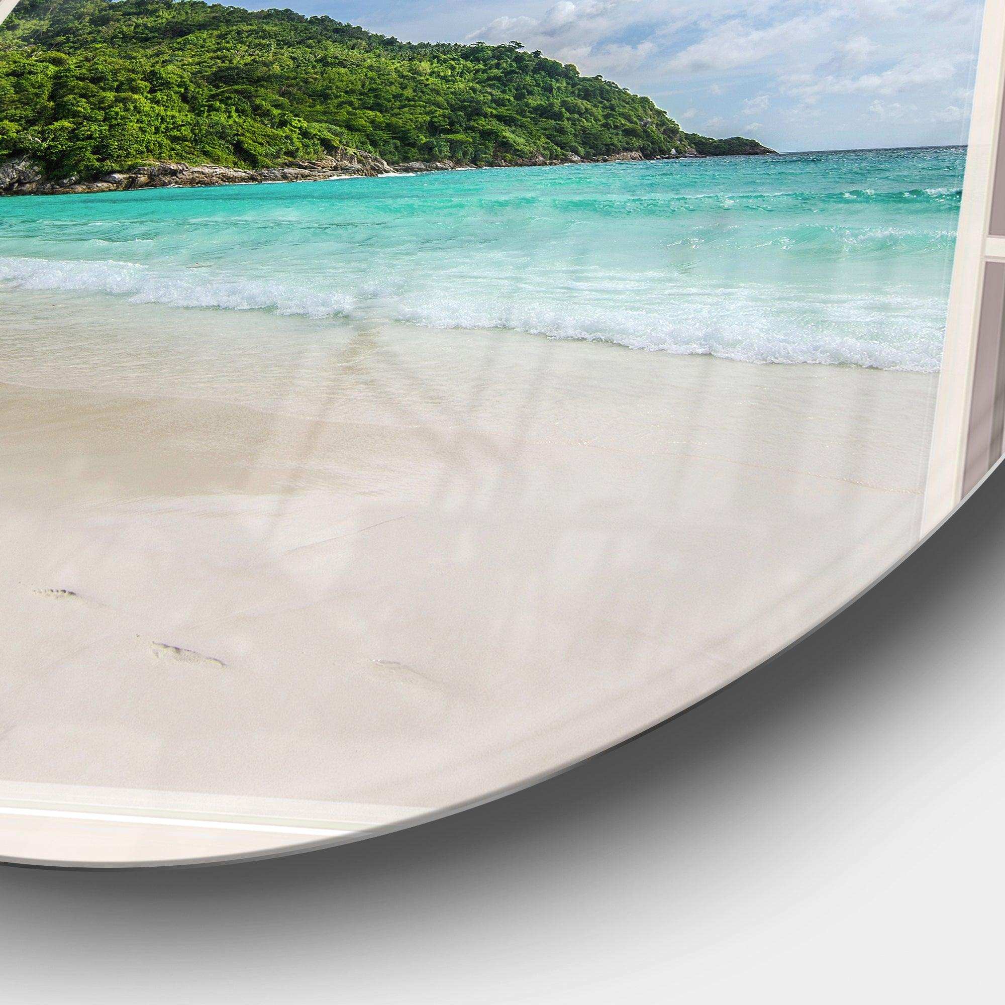 Open Window to Calm Seashore - Sea & Shore Round Metal Wall Art