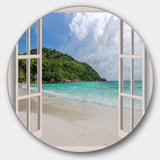 Open Window to Calm Seashore - Sea & Shore Round Metal Wall Art