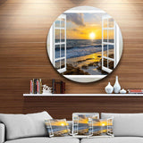 Open Window to Bright Yellow Sunset - Sea & Shore Circle Metal Wall Decor