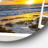 Open Window to Bright Yellow Sunset - Sea & Shore Circle Metal Wall Decor