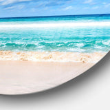 Tranquil Beach under White Clouds - Sea & Shore Circle Metal Wall Decor