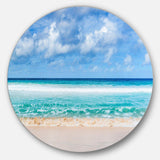 Tranquil Beach under White Clouds - Sea & Shore Circle Metal Wall Decor