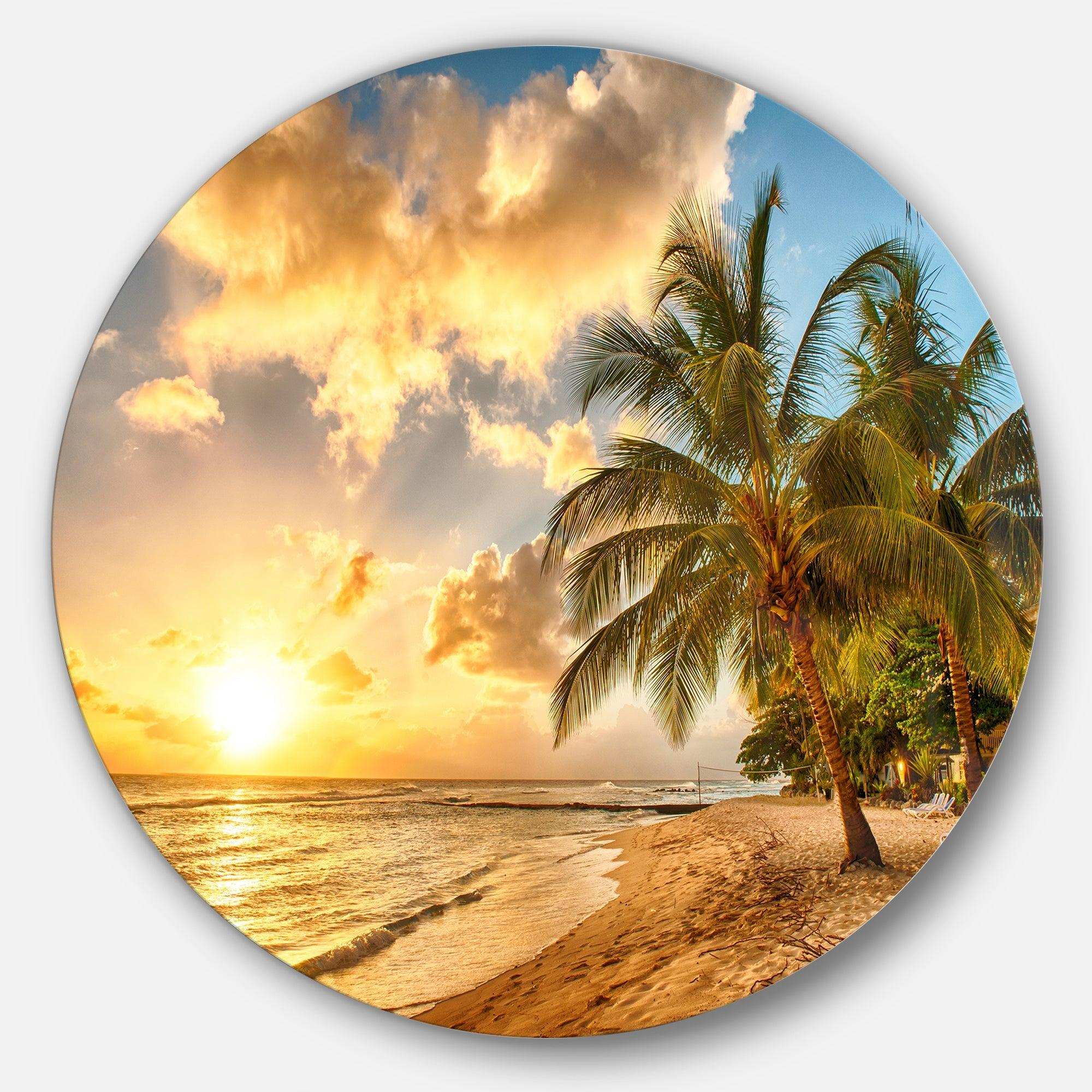 Gorgeous Beach of Island Barbados - Sea & Shore Round Metal Wall Art