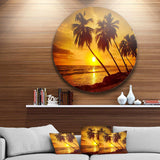 Beach Sunset in Island Barbados - Sea & Shore Round Metal Wall Art