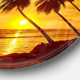 Beach Sunset in Island Barbados - Sea & Shore Round Metal Wall Art