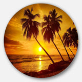 Beach Sunset in Island Barbados - Sea & Shore Round Metal Wall Art