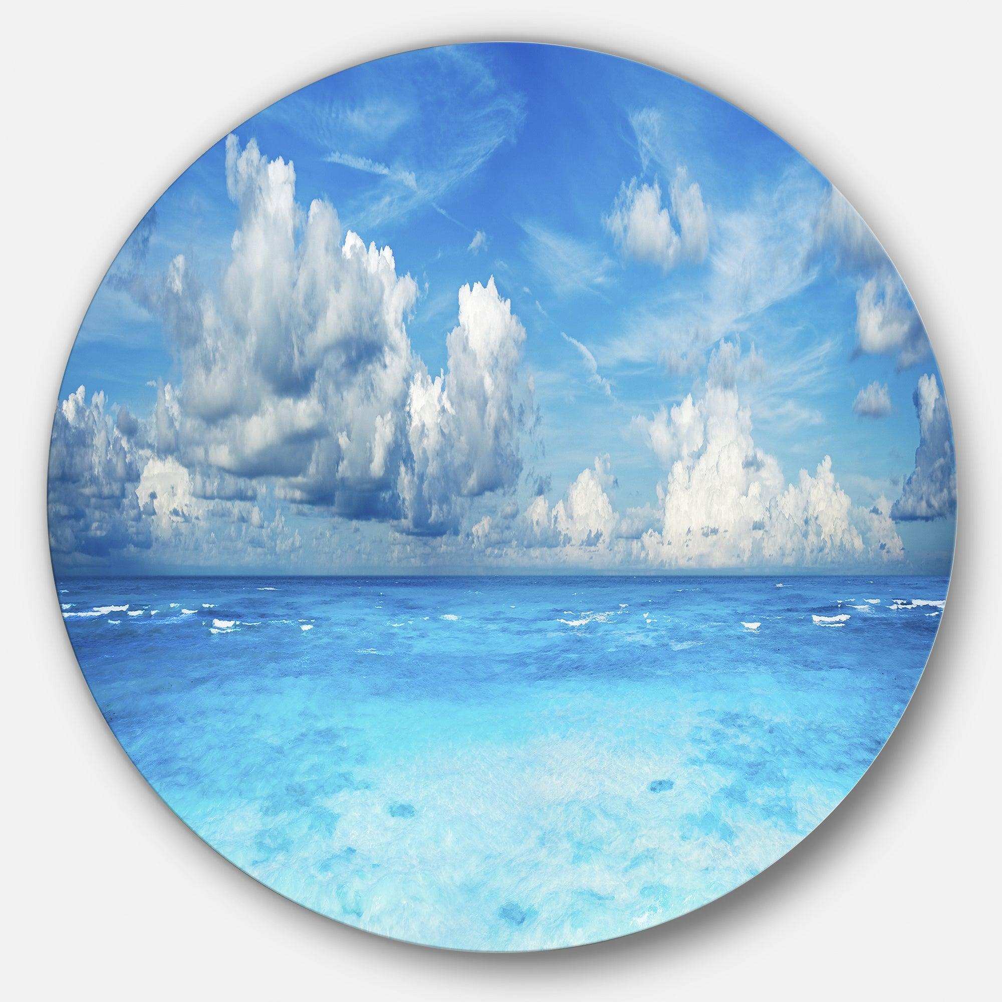 Bright Blue Waters and Sky Panorama - Sea & Shore Circle Metal Wall Decor