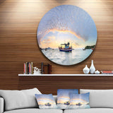Fishing Boat at Phuket Sunrise Beach - Sea & Shore Metal Circle Wall Art