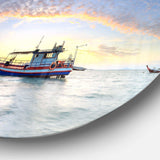 Fishing Boat at Phuket Sunrise Beach - Sea & Shore Metal Circle Wall Art