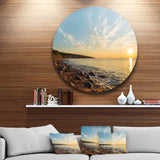 Ocean Shore at Sunrise with Rocks - Sea & Shore Metal Circle Wall Art