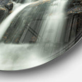 Slow Motion Waterfall on Rocks - Landscape Metal Circle Wall Art
