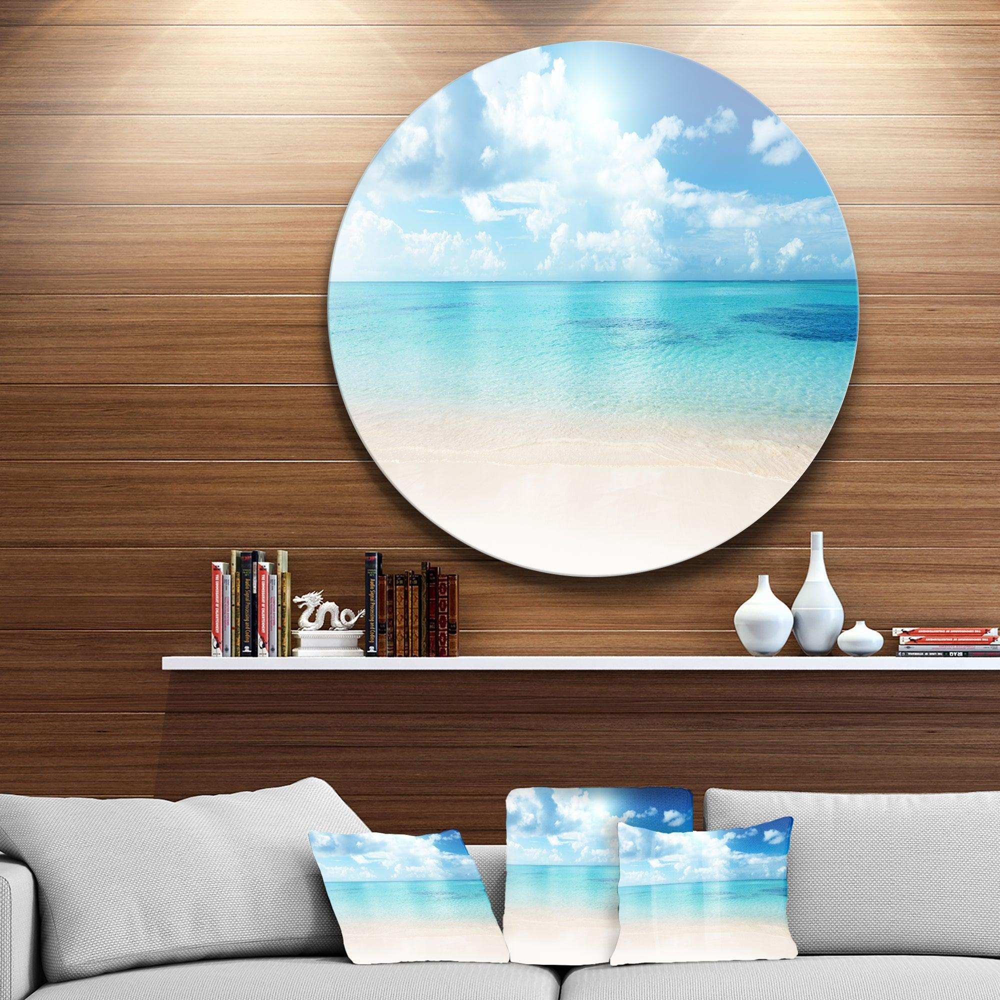 Sand of Beach in Blue Caribbean Sea - Sea & Shore Round Metal Wall Art