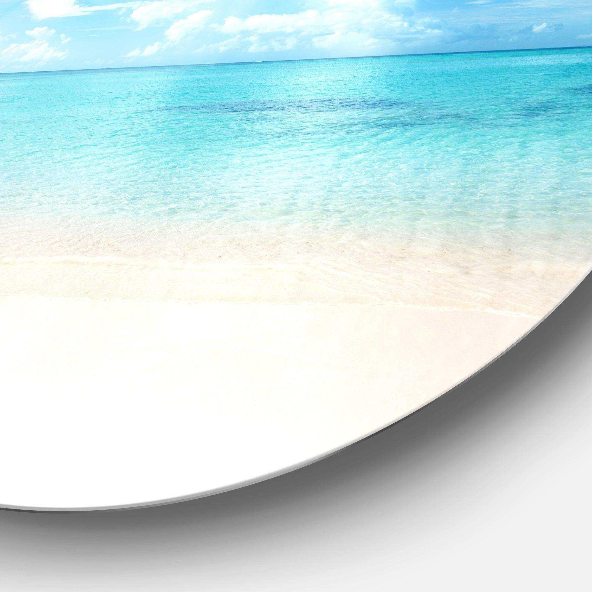 Sand of Beach in Blue Caribbean Sea - Sea & Shore Round Metal Wall Art
